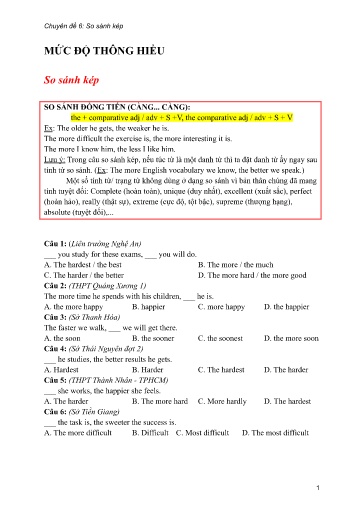 Bộ 24 Chuyên đề Bài tập ôn thi THPT môn tiếng Anh - Chuyên đề 6: So sánh kép (Mức độ thông hiểu)