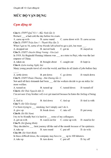 Bộ 24 Chuyên đề Bài tập ôn thi THPT môn tiếng Anh - Chuyên đề 13: Cụm động từ (Mức độ vận dụng)
