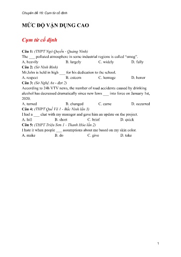 Bộ 24 Chuyên đề Bài tập ôn thi THPT môn tiếng Anh - Chuyên đề 16: Cụm từ cố định (Mức độ vận dụng)