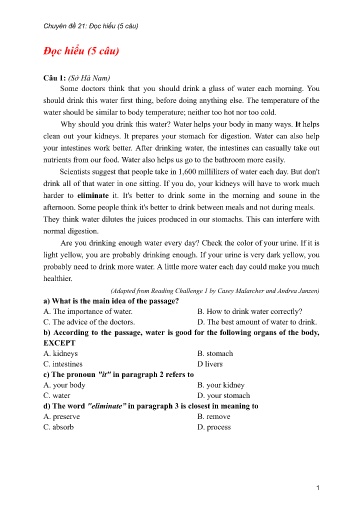 Bộ 24 Chuyên đề Bài tập ôn thi THPT môn tiếng Anh - Chuyên đề 21: Đọc hiểu (5 câu)