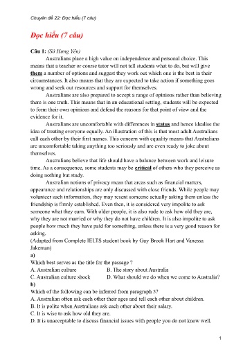 Bộ 24 Chuyên đề Bài tập ôn thi THPT môn tiếng Anh - Chuyên đề 21: Đọc hiểu (7 câu)