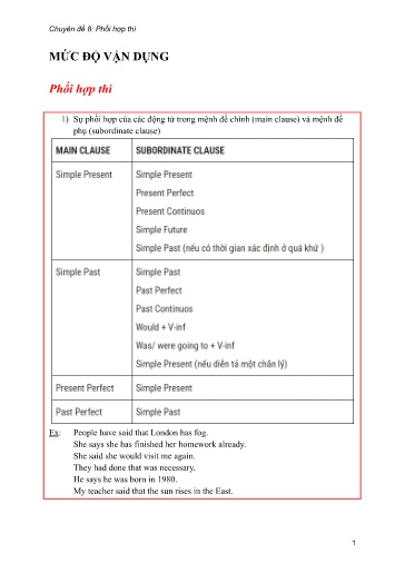 Bộ 24 Chuyên đề Bài tập ôn thi THPT môn tiếng Anh - Chuyên đề 8: Phối hợp thì (Mức độ vận dụng)