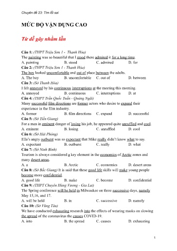 Bộ 24 Chuyên đề Bài tập ôn thi THPT môn tiếng Anh - Chuyên đề 22: Tìm lỗi sai (Mức độ vận dụng)