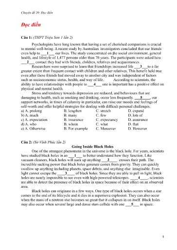 Bộ 24 Chuyên đề Bài tập ôn thi THPT môn tiếng Anh - Chuyên đề 20: Đọc điền