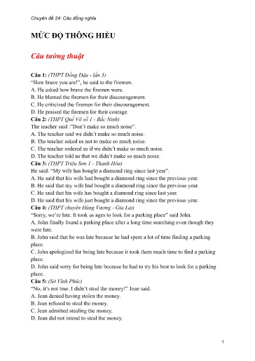 Bộ 24 Chuyên đề Bài tập ôn thi THPT môn tiếng Anh - Chuyên đề 23: Câu đồng nghĩa (Mức độ thông hiểu)