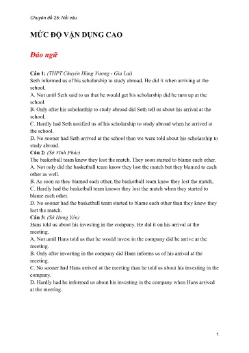 Bộ 24 Chuyên đề Bài tập ôn thi THPT môn tiếng Anh - Chuyên đề 24: Nối câu (Mức độ vận dụng cao)