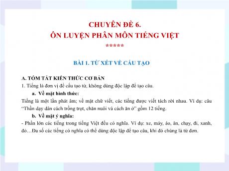 Bộ 48 Bài giảng Chuyên đề Ôn thi vào 10 - Bài 37, Chuyên đề 6: Ôn luyện phân môn tiếng Việt và Từ xét về cấu tạo - Ngữ văn 9 Bộ 48 Bài giảng Chuyên đề Ôn thi vào 10 - Bài 37, Chuyên đề 6: Ôn luyện phân môn tiếng Việt và Từ xét về cấu tạo - Ngữ văn 9