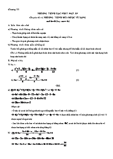 Chuyên đề 16: Phương trình đưa được về dạng ax + b = 0 (hay ax = -b) - Bồi dưỡng HSG Đại số 8