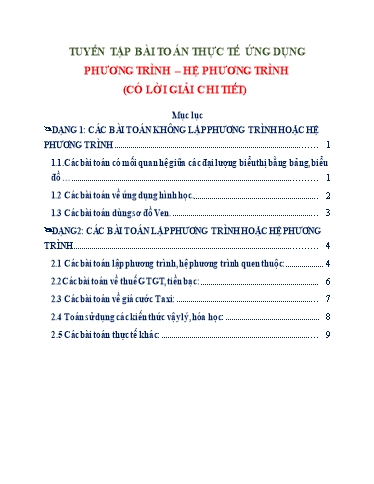Chuyên đề Bài toán thực tế Ôn thi vào 10 - Chủ đề: Phương trình, hệ phương trình