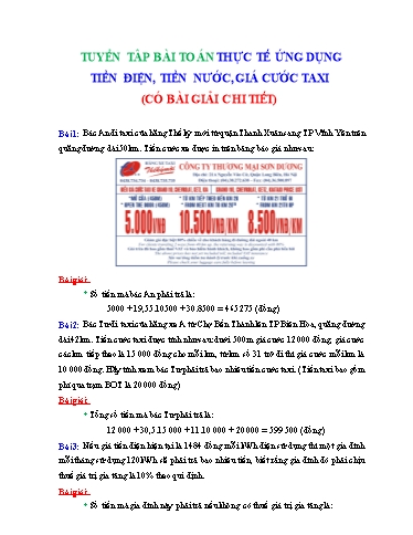 Chuyên đề Bài toán thực tế Ôn thi vào 10 - Chủ đề: Tiền điện, tiền nước, giá cước taxi
