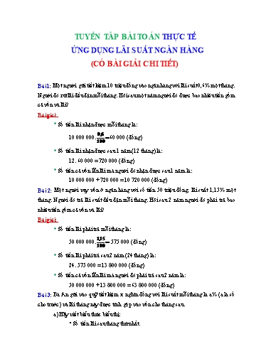Chuyên đề Bài toán thực tế Ôn thi vào 10 - Chủ đề: Ứng dụng lãi suất ngân hàng