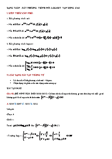 Chuyên đề Bất phương trình mũ và lôgarit (Vận dụng cao) - Toán 12 Chuyên đề Bất phương trình mũ và lôgarit (Vận dụng cao) - Toán 12