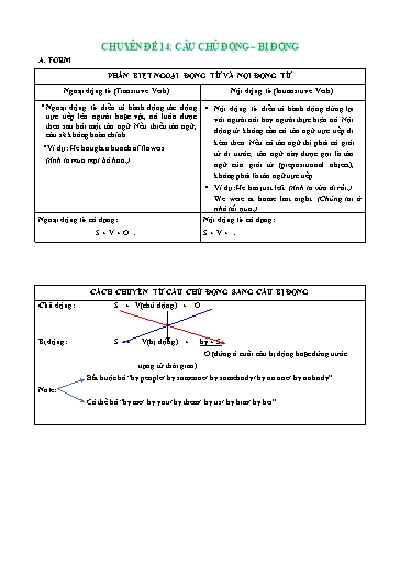 Chuyên đề bồi dưỡng HSG - Chuyên đề 14: Câu chủ động, bị động - Tiếng Anh THPT Chuyên đề bồi dưỡng HSG - Chuyên đề 14: Câu chủ động, bị động - Tiếng Anh THPT