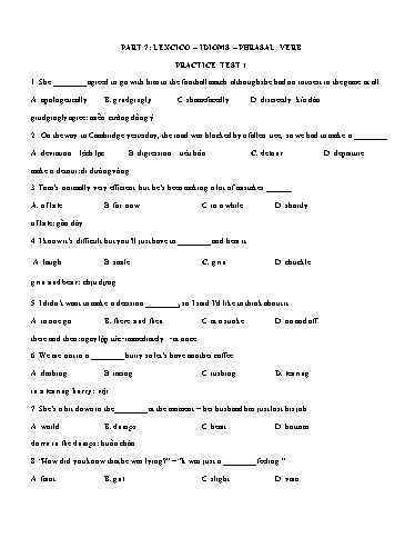 Chuyên đề bồi dưỡng HSG - Chuyên đề 7: Lexcico, idioms, phrasal verb - Tiếng Anh THPT Chuyên đề bồi dưỡng HSG - Chuyên đề 7: Lexcico, idioms, phrasal verb - Tiếng Anh THPT