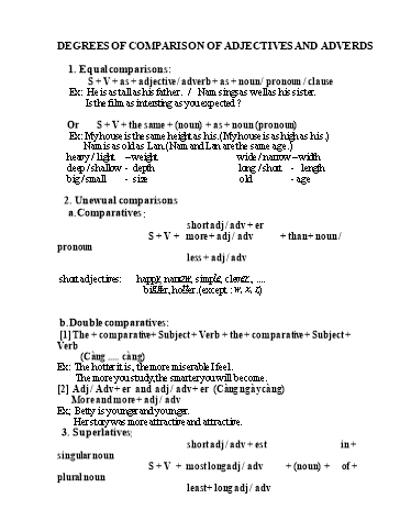 Chuyên đề Bồi dưỡng HSG tiếng Anh 8 - Chuyên đề. Degrees of comparison of adjectives and adverds Chuyên đề Bồi dưỡng HSG tiếng Anh 8 - Chuyên đề. Degrees of comparison of adjectives and adverds