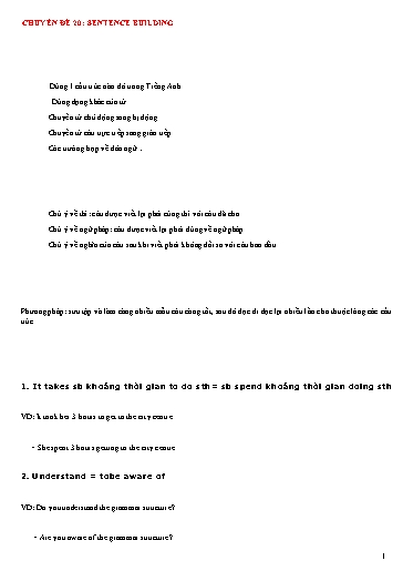 Chuyên đề Bồi dưỡng HSG tiếng Anh - Chuyên đề. Sentence building Chuyên đề Bồi dưỡng HSG tiếng Anh - Chuyên đề. Sentence building