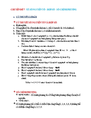 Chuyên đề Bồi dưỡng HSG Toán 6 (KNTT) - Số nguyên tố, hợp số, số chính phương Chuyên đề Bồi dưỡng HSG Toán 6 (KNTT) - Số nguyên tố, hợp số, số chính phương