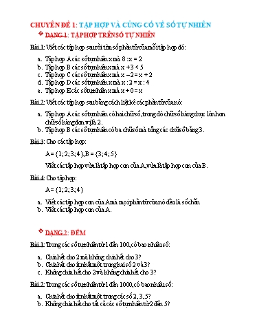 Chuyên đề Bồi dưỡng HSG Toán 6 (KNTT) - Tập hợp và củng cố về số tự nhiên Chuyên đề Bồi dưỡng HSG Toán 6 (KNTT) - Tập hợp và củng cố về số tự nhiên