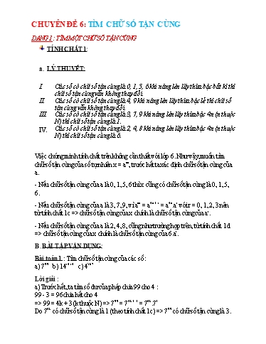 Chuyên đề Bồi dưỡng HSG Toán 6 (KNTT) - Tìm chữ số tận cùng Chuyên đề Bồi dưỡng HSG Toán 6 (KNTT) - Tìm chữ số tận cùng