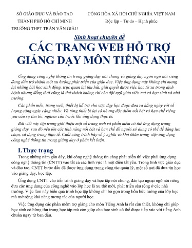 Chuyên đề Các trang web hỗ trợ giảng dạy môn tiếng Anh THPT