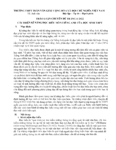 Chuyên đề Cải thiện kĩ năng đọc hiểu môn tiếng Anh của học sinh THPT