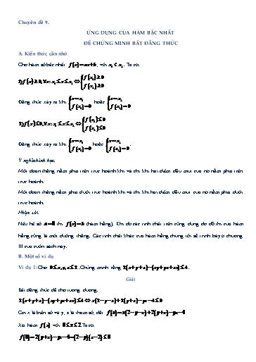 Chuyên đề Đại số – Chuyên đề 9: Ứng dụng của hàm bậc nhất để chứng minh bất đẳng thức - Bồi dưỡng HSG và Ôn thi vào 10