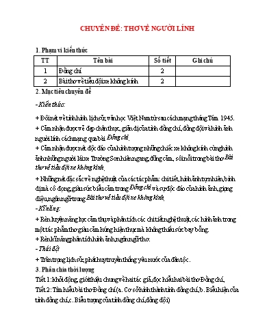 Chuyên đề Dạy học thơ về Người lính - Ngữ văn 9