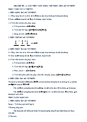 Chuyên đề dạy thêm - Học thêm Chuyên đề Các phép toán cộng, trừ, nhân, chia số tự nhiên Toán 6