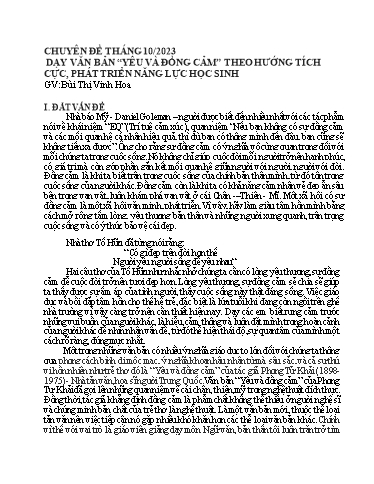Chuyên đề Dạy văn bản “Yêu và đồng cảm” theo hướng tích cực, phát triển năng lực học sinh