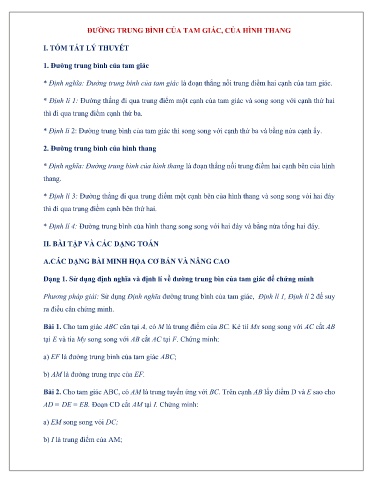 Chuyên đề Đường trung bình của tam giác, của hình thang Toán 8