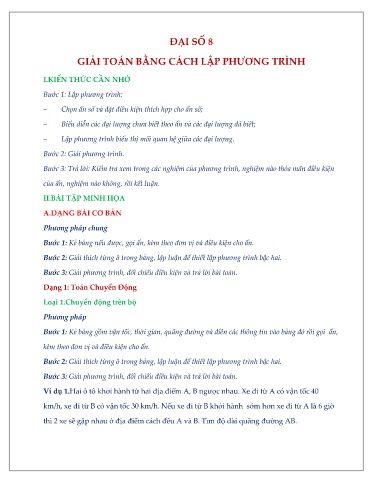 Chuyên đề Giải toán bằng cách lập phương trình Toán Lớp 8