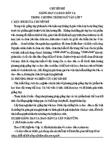 Chuyên đề Giảng dạy ca dao, dân ca trong chương trình Ngữ văn Lớp 7