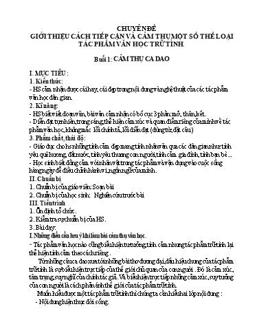 Chuyên đề Giới thiệu cách tiếp cận và cảm thụ một số thể loại tác phẩm văn học trữ tình - Bồi dưỡng HSG Ngữ văn 7