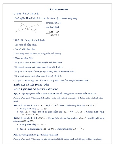 Chuyên đề Hình bình hành Toán Lớp 8