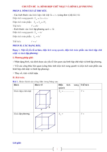 Chuyên đề Hình hộp chữ nhật và hình lập phương Toán 7