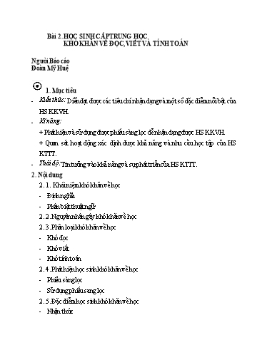 Chuyên đề Học sinh cấp trung học khó khăn về đọc, viết và tính toán