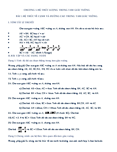 Chuyên đề học tập - Chương 1, Chủ đề 1: Hệ thức lượng trong tam giác vuông - Hình học 9
