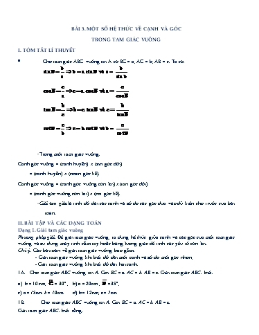 Chuyên đề học tập - Chương 1, Chủ đề 3: Một số hệ thức về cạnh và góc trong tam giác vuông - Hình học 9