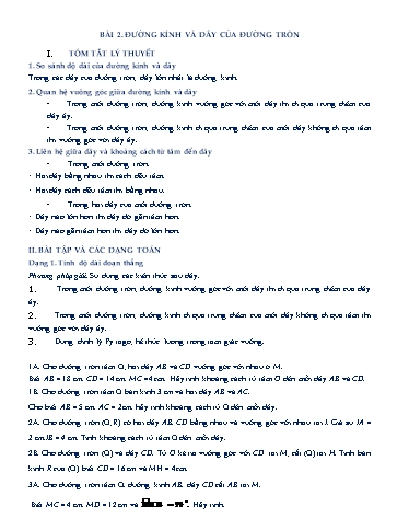 Chuyên đề học tập - Chương 2, Chủ đề 2: Đường kính và dây cung - Hình học 9