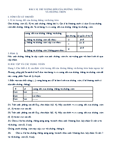 Chuyên đề học tập - Chương 2, Chủ đề 3: Vị trí tương đối của đường thẳng và đường tròn - Hình học 9