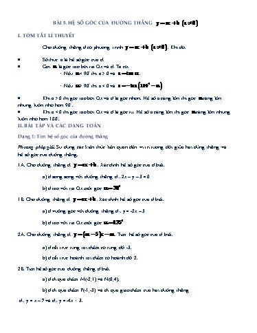 Chuyên đề học tập - Chương 2, Chủ đề 5: Hệ số góc của đường thẳng - Đại số 9