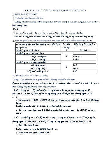Chuyên đề học tập - Chương 2, Chủ đề 7: Vị trí tương đối của hai đường tròn - Hình học 9