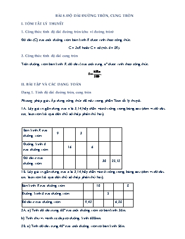 Chuyên đề học tập - Chương 3, Chủ đề 8: Độ dài đường tròn, cung tròn - Hình học 9