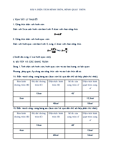Chuyên đề học tập - Chương 3, Chủ đề 9: Diện tích hình tròn, hình quạt tròn - Hình học 9