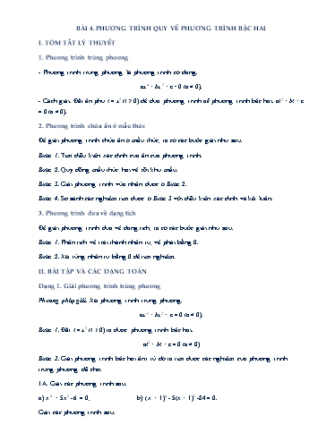Chuyên đề học tập - Chương 4, Chủ đề 4: Phương trình quy về phương trình bậc hai - Đại số 9