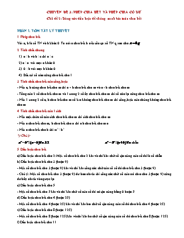 Chuyên đề HSG Toán đại 6 (Cánh diều) - Chuyên đề 3, Chủ đề 2: Dùng các dấu hiệu để chứng minh bài toán chia hết Chuyên đề HSG Toán đại 6 (Cánh diều) - Chuyên đề 3, Chủ đề 2: Dùng các dấu hiệu để chứng minh bài toán chia hết
