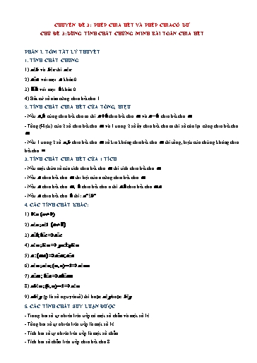 Chuyên đề HSG Toán đại 6 (Cánh diều) - Chuyên đề 3, Chủ đề 3: Dùng tính chất chứng minh bài toán chia hết Chuyên đề HSG Toán đại 6 (Cánh diều) - Chuyên đề 3, Chủ đề 3: Dùng tính chất chứng minh bài toán chia hết