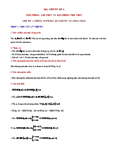 Chuyên đề HSG Toán đại 6 (Cánh diều) - Chuyên đề 4, Chủ đề 2: Chứng minh hai số nguyên tố cùng nhau Chuyên đề HSG Toán đại 6 (Cánh diều) - Chuyên đề 4, Chủ đề 2: Chứng minh hai số nguyên tố cùng nhau