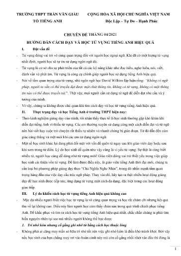 Chuyên đề Hướng dẫn cách dạy và học từ vựng tiếng anh THPT hiệu quả