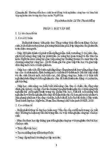 Chuyên đề Hướng dẫn học sinh hoạt động trải nghiệm sáng tạo và làm bài tập nghiên cứu trong dạy học môn Ngữ Văn